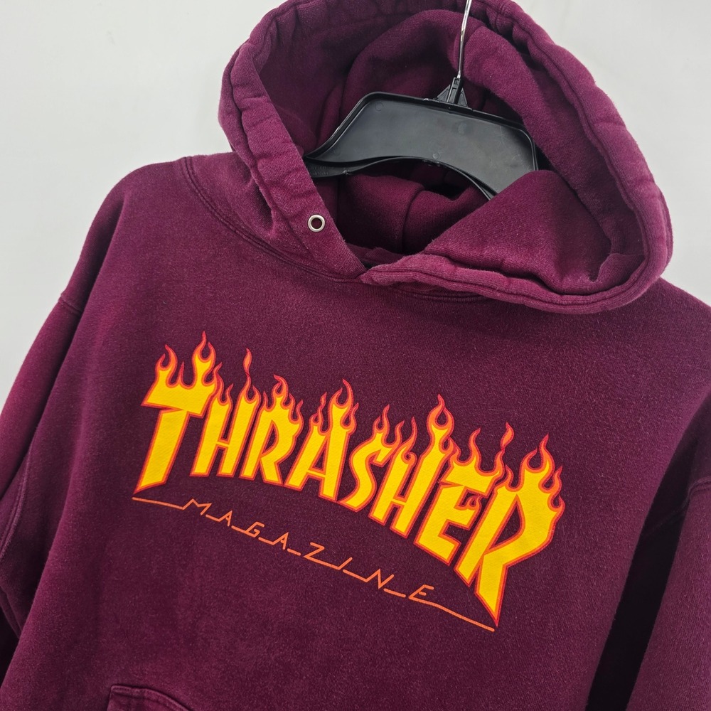Thrasher Magazine Hoodie Mens Small Flame Logo Maroon Burgundy Skateboard